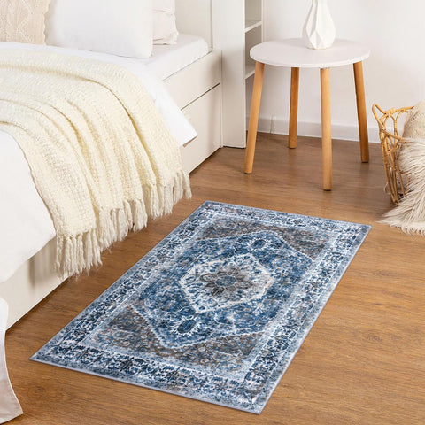 KOZYFLY rug beside a shoe and door illustrating true-to-size scale