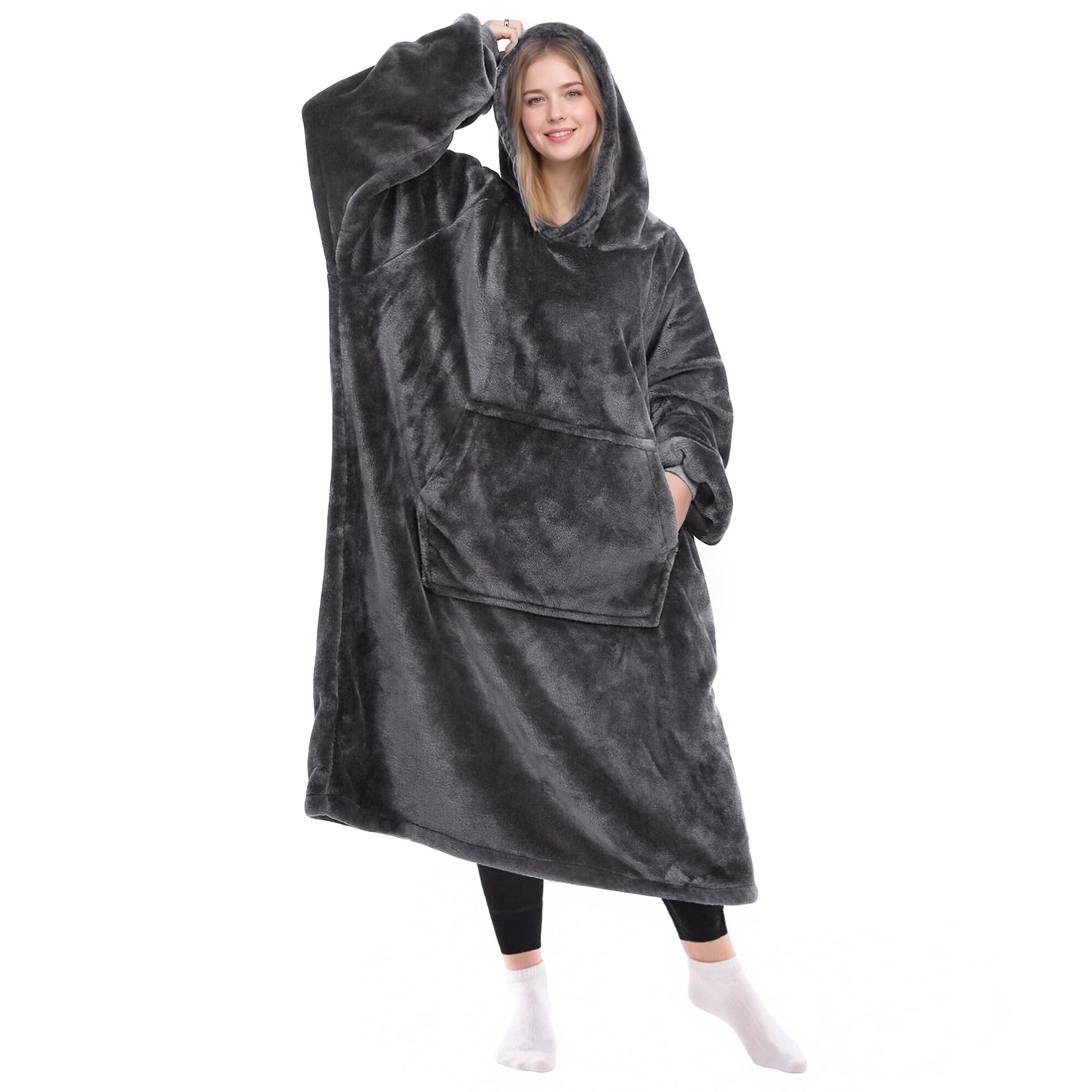 KPBLIS hooded blanket front view showing oversized fit and cozy hood benefits warmth