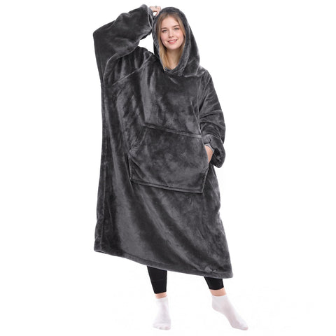 KPBLIS hooded blanket front view showing oversized fit and cozy hood benefits warmth