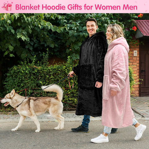 KPBLIS model wearing blanket for scale to show oversized adult-friendly fit