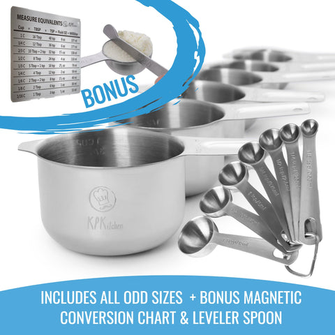 KPKitchen measuring cups and spoons used in a home baking scene