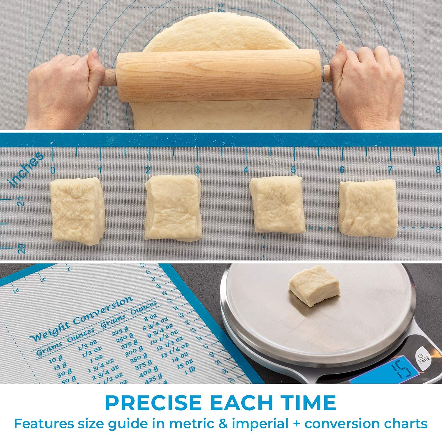 KPKitchen mat with dough being rolled demonstrating nonstick surface and easy handling