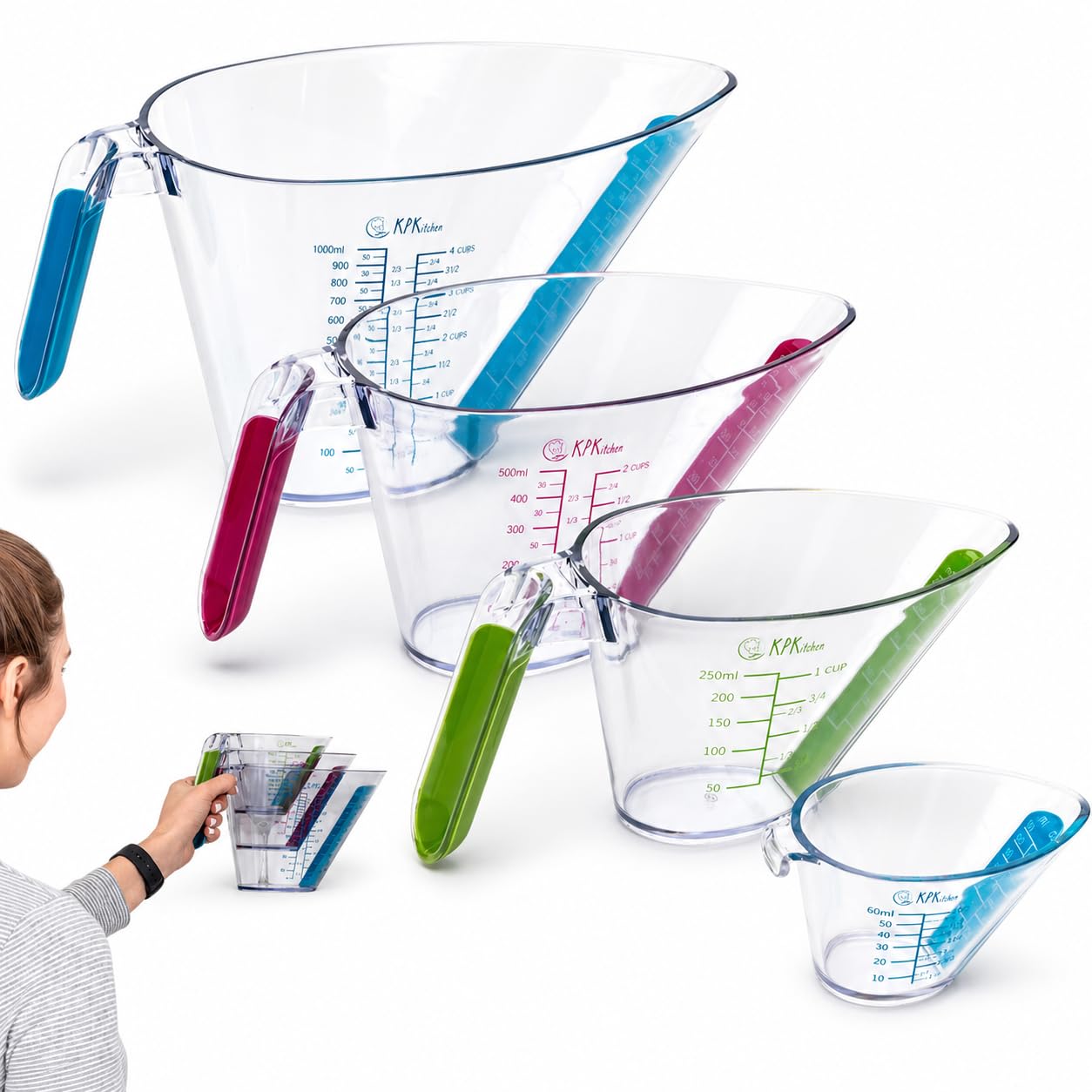 KPKitchen front view showing complete 4-piece set and clear markings for easy measuring