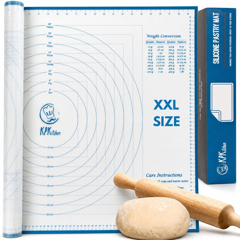 KPKitchen mat full front view showing printed guides and spacious surface for accurate baking