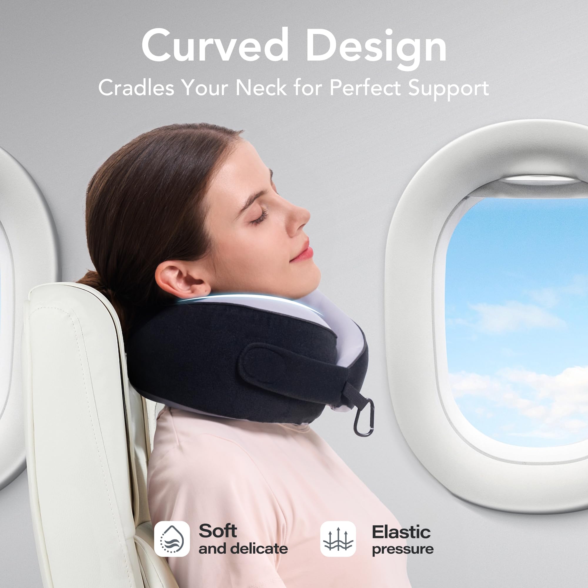 KPNEOL compressed pillow clipped to backpack for compact travel convenience