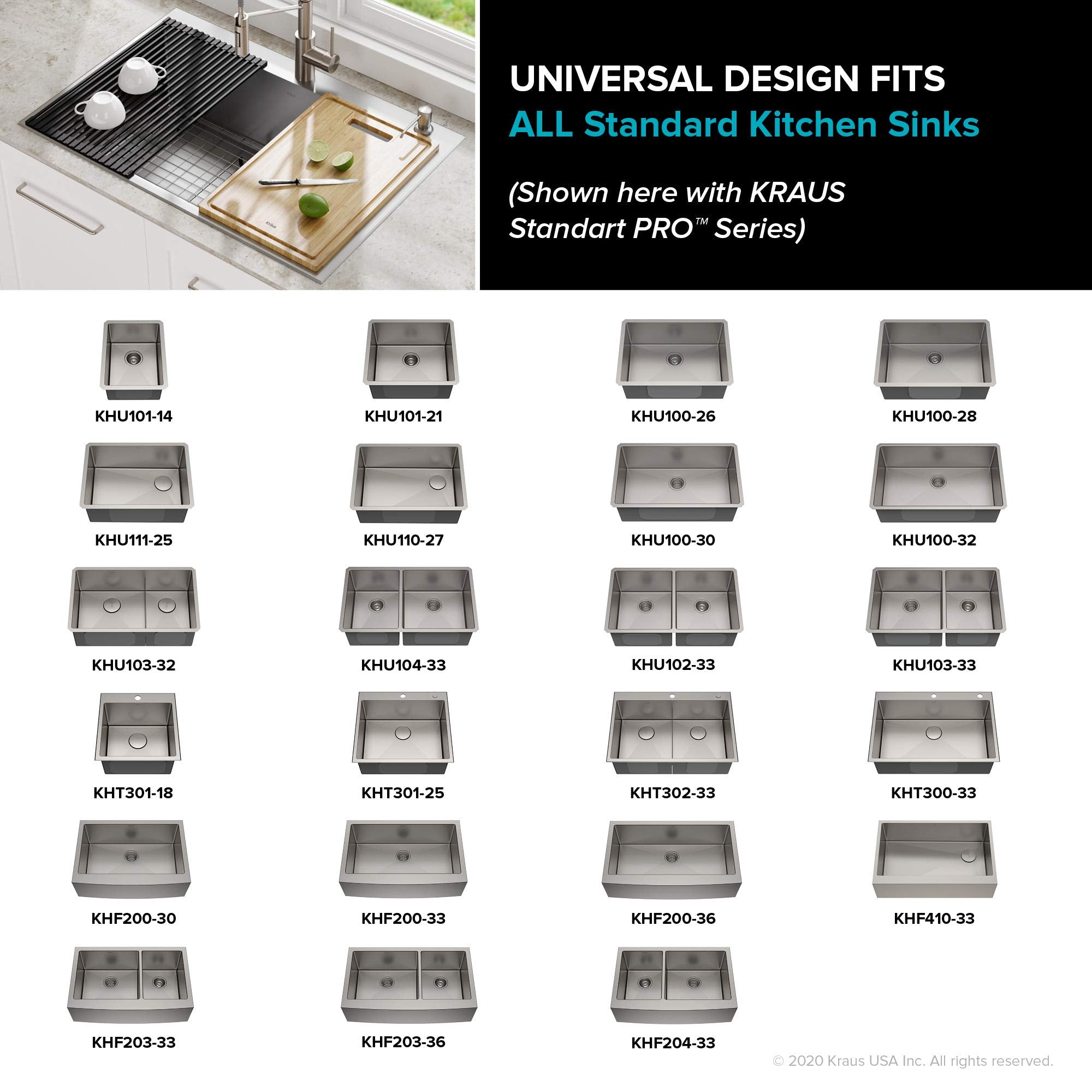 Kraus supporting a large baking sheet showing the rack's extra-large capacity