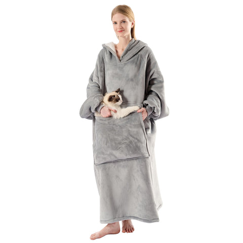 Krifey front view showing oversized hoodie and full coverage for comfortable lounging