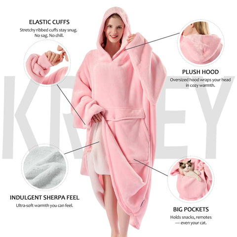 Krifey wearable blanket in use on couch illustrating relaxation and warmth benefit