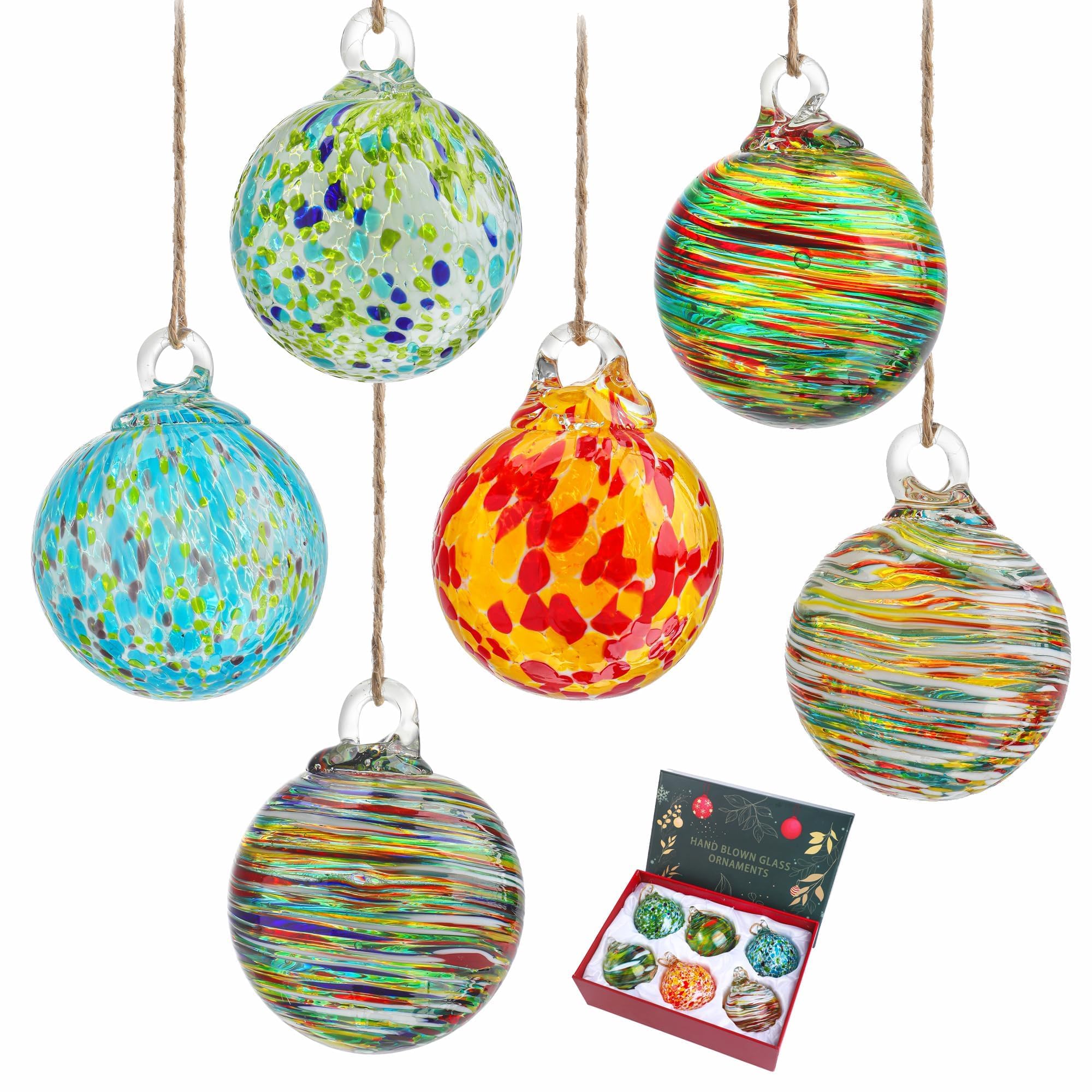KRISININE front packaging showing six glass hanging balls and protective box, gift-ready