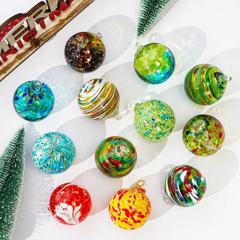 KRISININE hanging gazing ball on covered patio adding color and garden charm