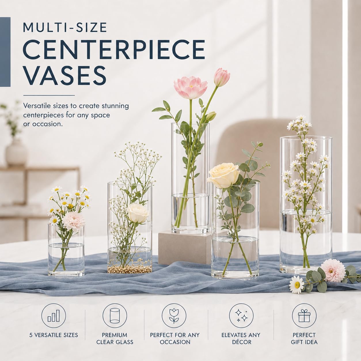 KRNDUMA vases styled as a wedding centerpiece showcasing layered heights and florals