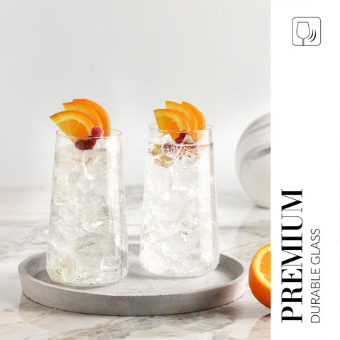 Krosno tumbler in hand with iced drink and fruit demonstrating versatile serving