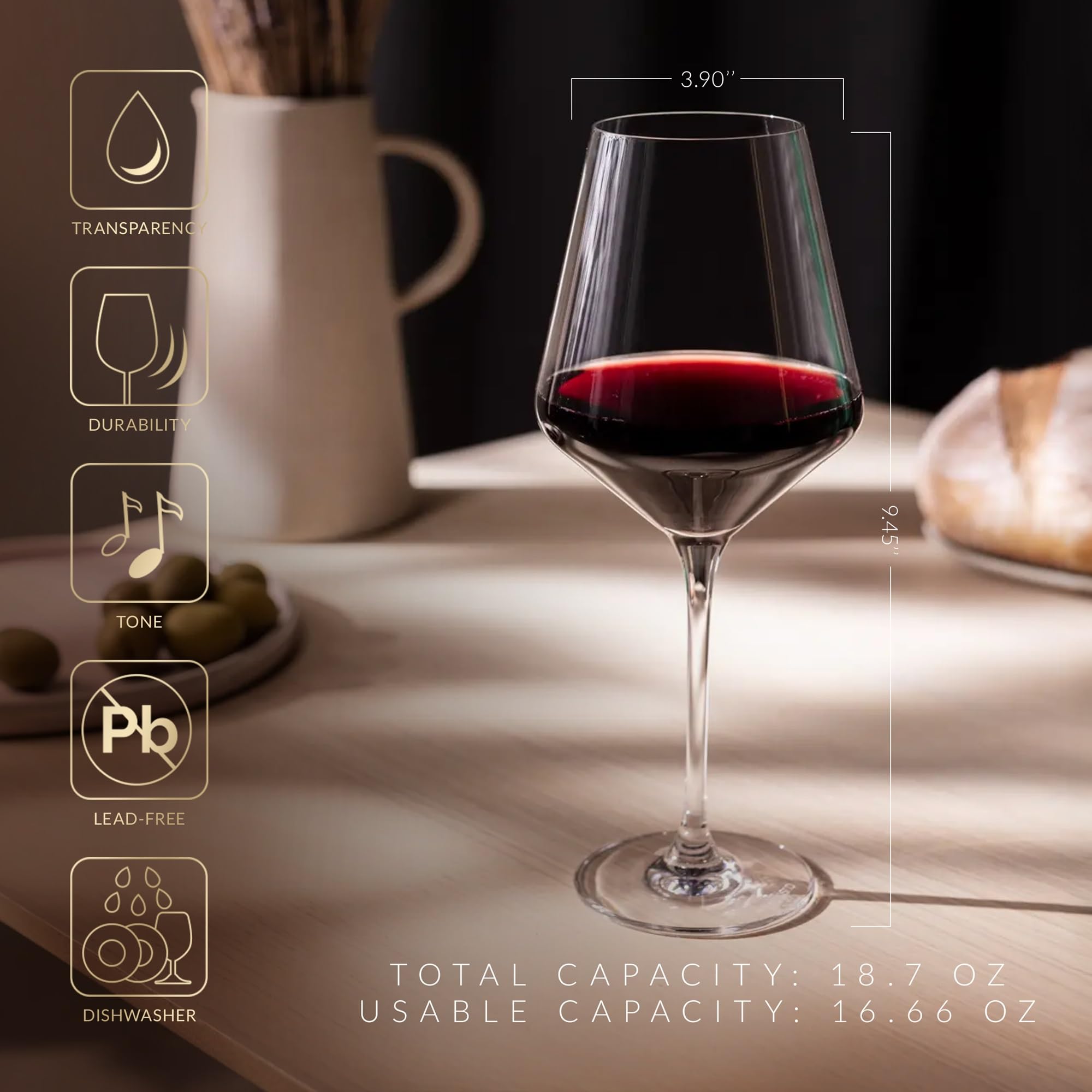 Krosno side profile emphasizing tall shape and balanced bowl for improved breathing