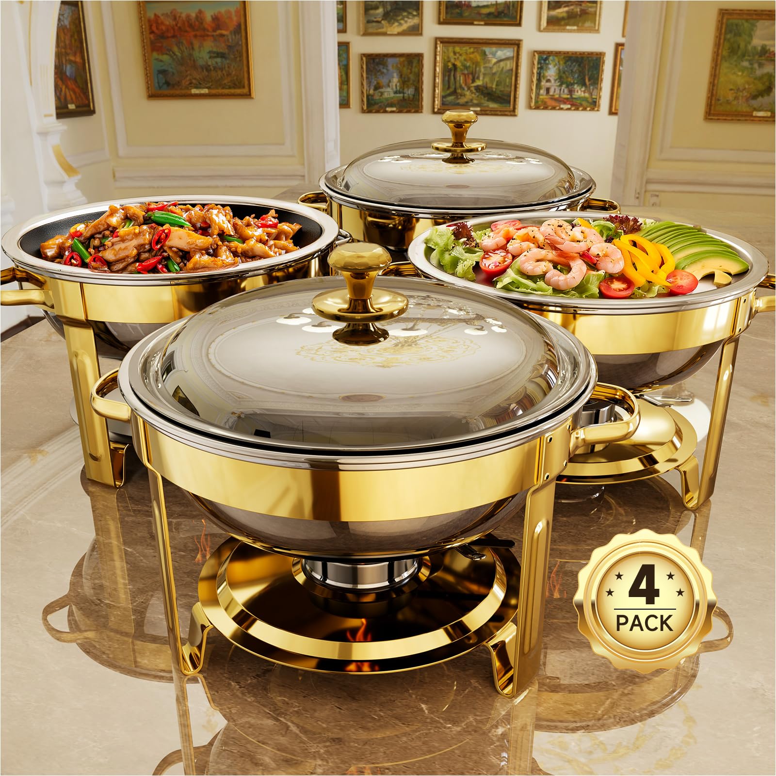 KScocina gold chafing dish front view shows elegant presentation and warmth retention
