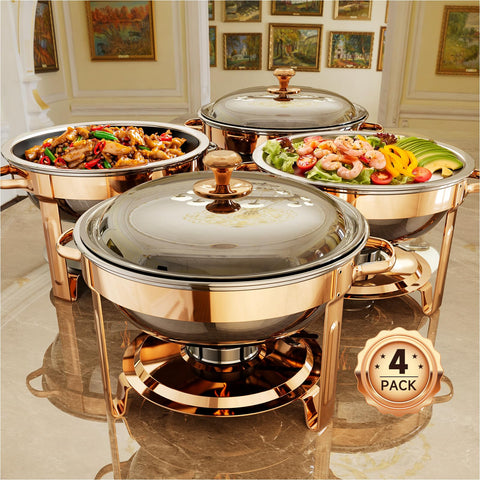 KScocina front view showing rose gold chafing set, elegant presentation benefit