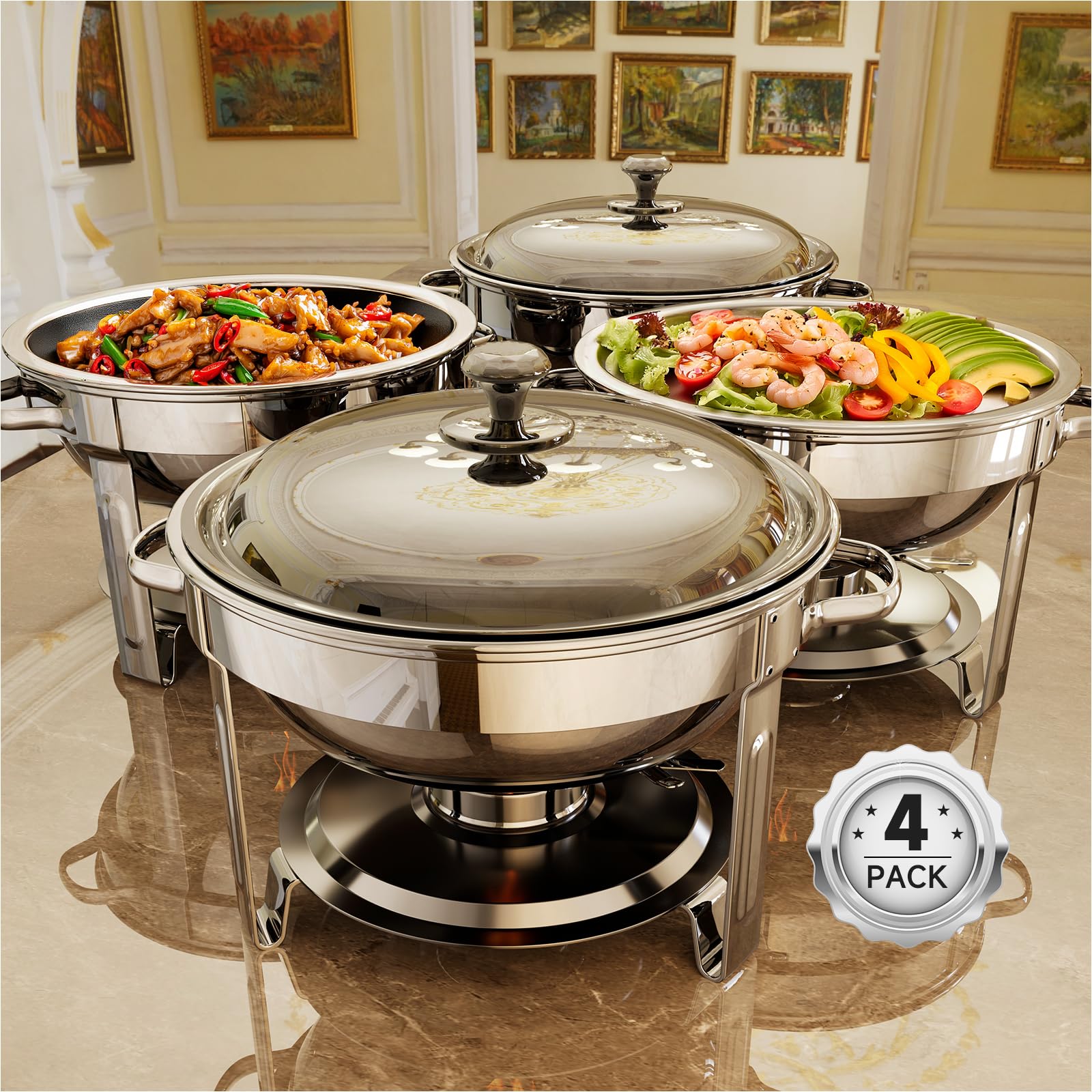 KScocina open chafing dish with lid lifted, showing easy access and presentable serving benefit