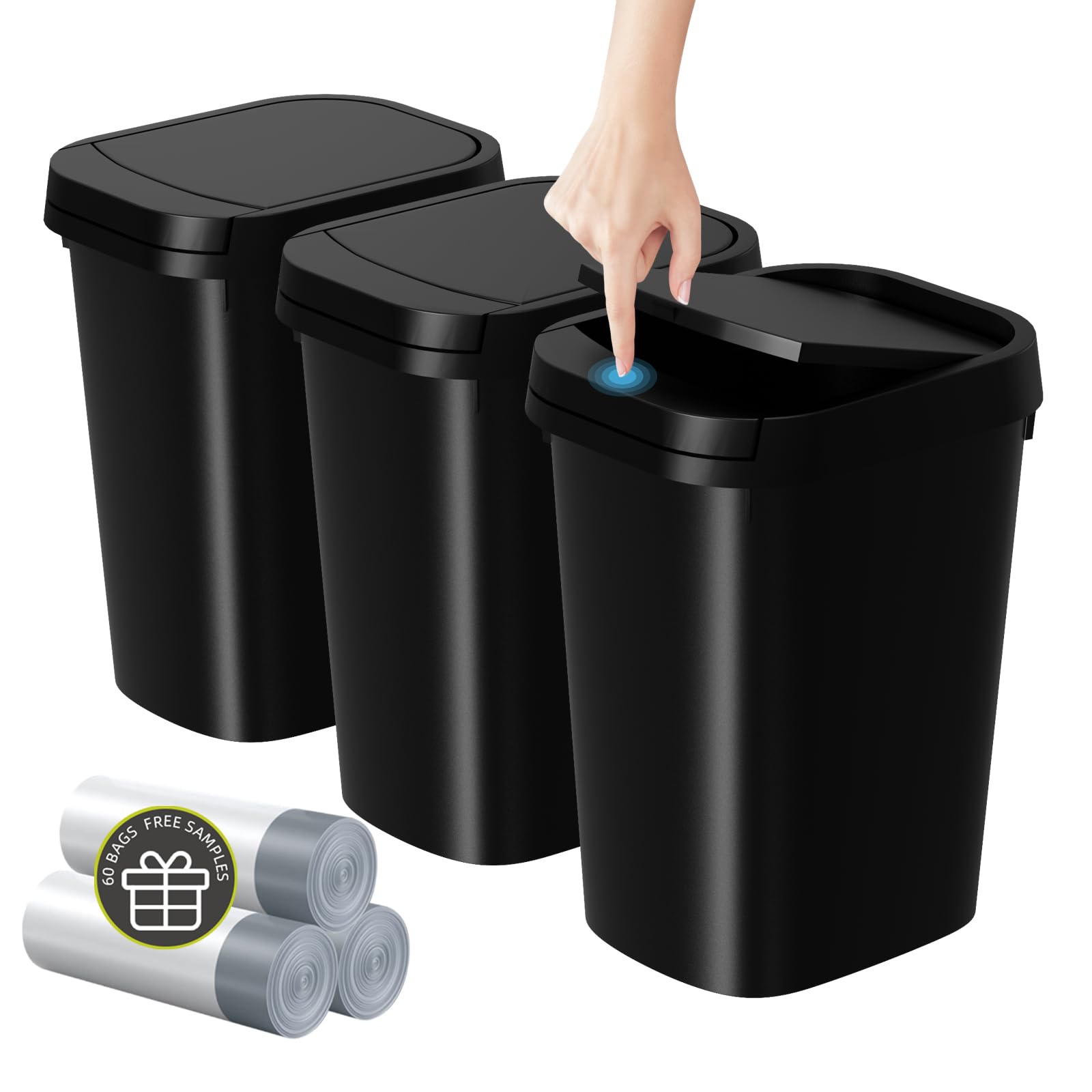 KSSKSS front view of matte black trash can showing compact design and space-saving benefit