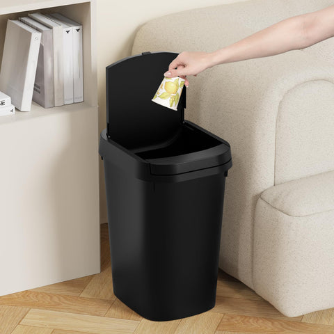 KSSKSS pop-up lid open with hand demonstrating easy one-touch disposal advantage