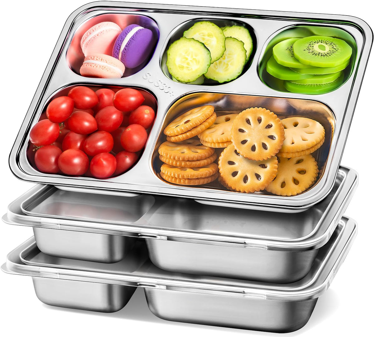 KTKUDY front view of 5-compartment plate shows organized serving benefit