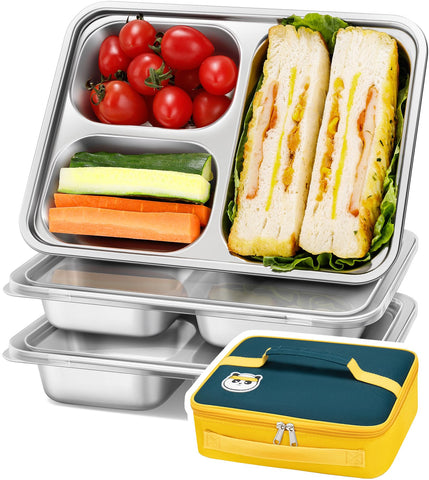 KTKUDY front view of three stainless steel containers with lids showing durable design and convenience