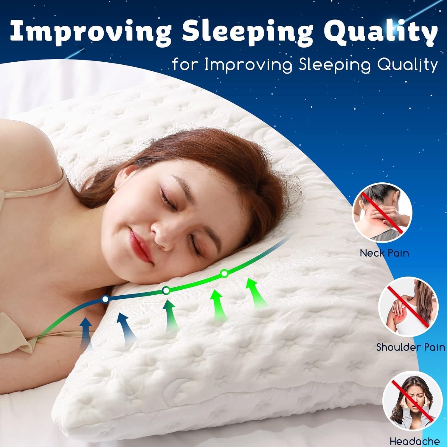 KUCEY side sleeper using pillow demonstrating neck and shoulder support
