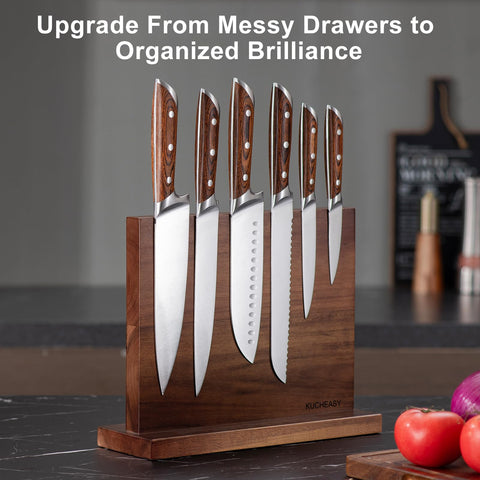 KUCHEASY on kitchen counter styled with cookware showing tidy, stylish storage benefit