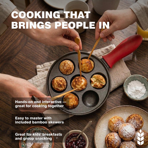 KUHA pan with bamboo skewers for easy flipping and control