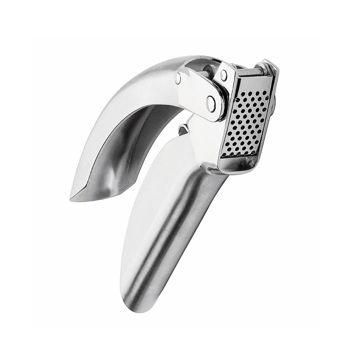 Kuhn Rikon front view showing stainless garlic press and clean design benefit