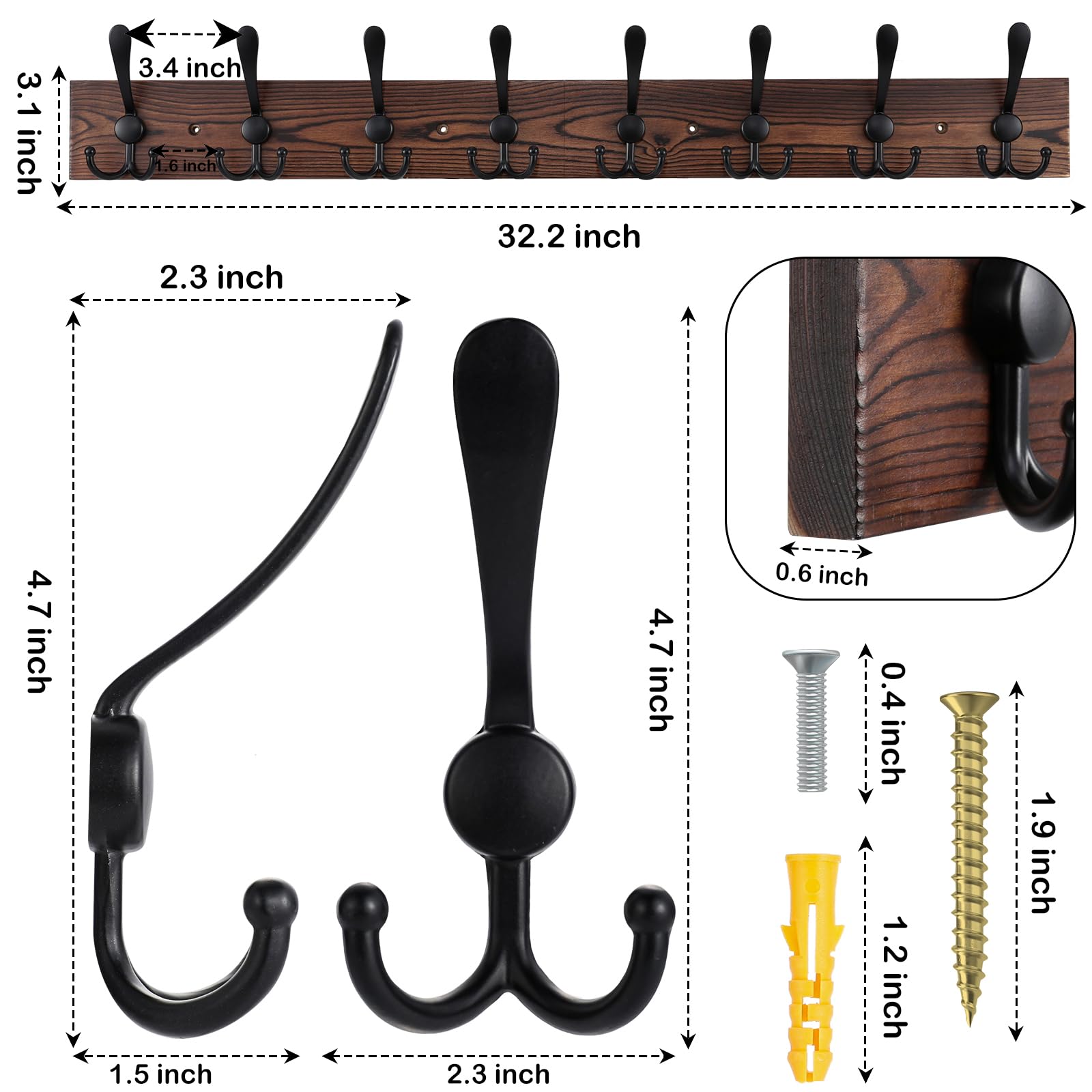 Kuhome close-up of metal triple-hook detail highlighting durable construction and secure hanging