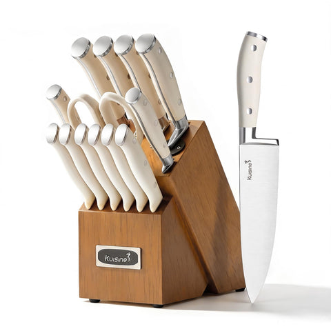 KUISINE front packaging and wooden block showcasing full 15-piece set benefit organization