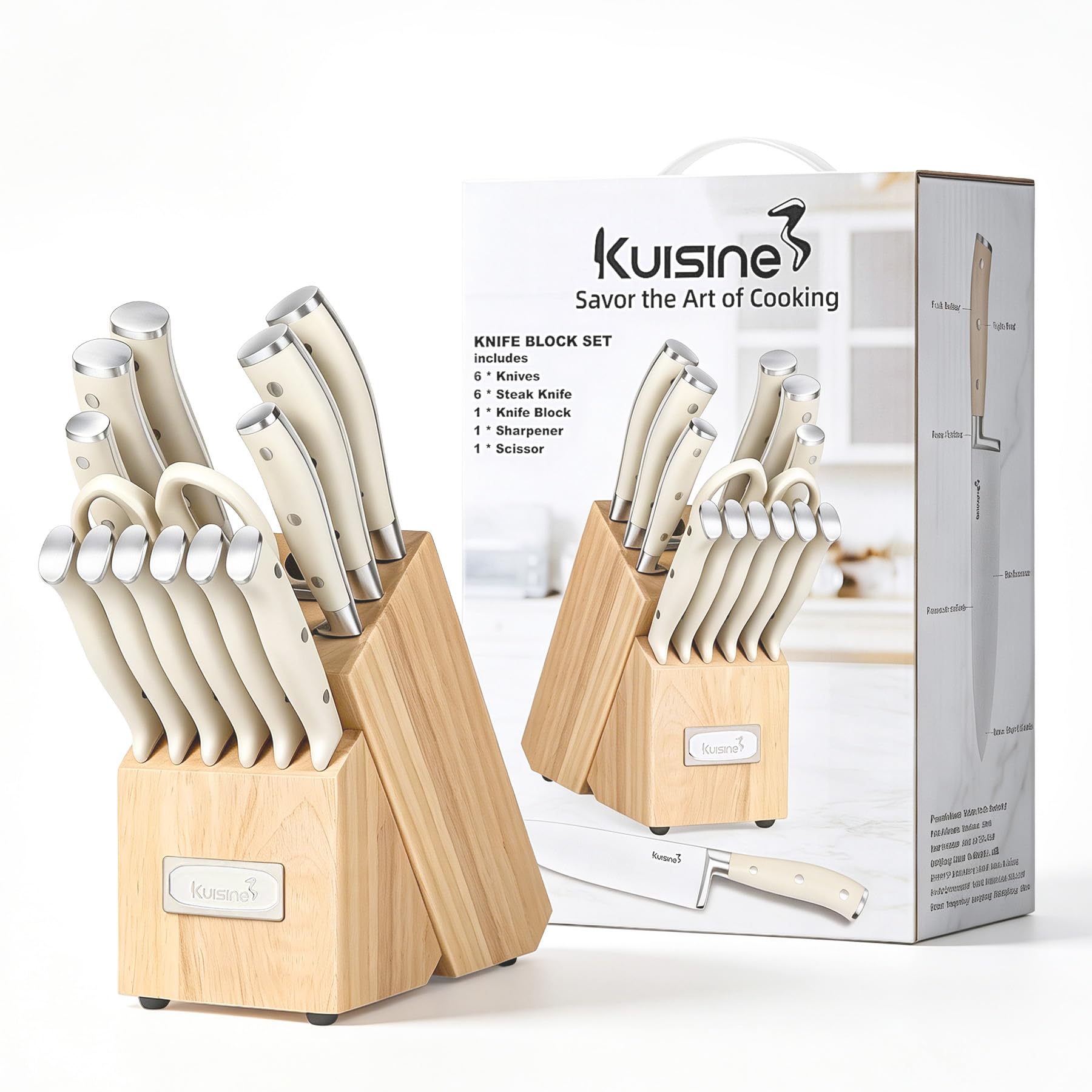 KUISINE knife block with built-in ceramic sharpener for easy edge maintenance