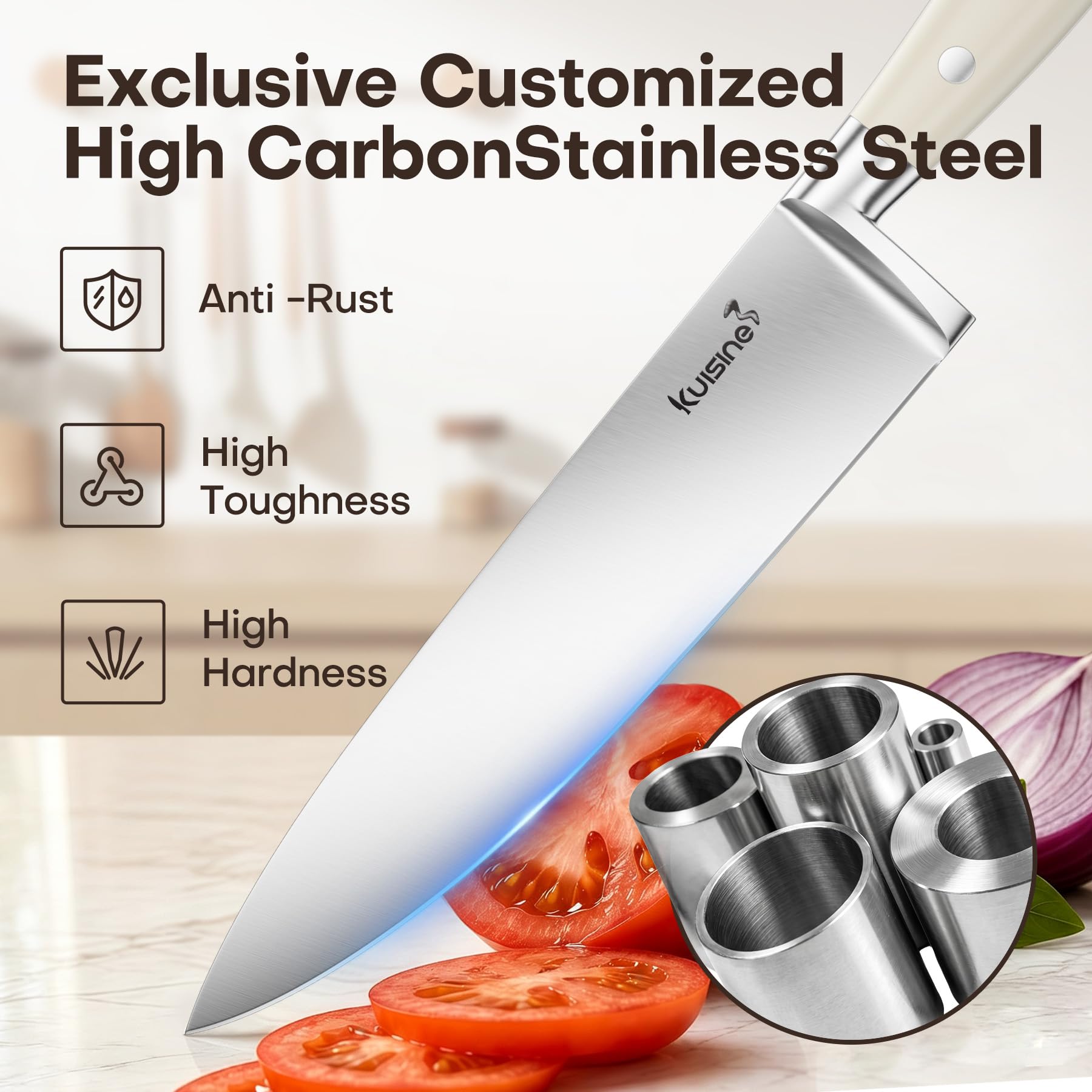 KUISINE 5-inch steak knife cutting roast for effortless portioning