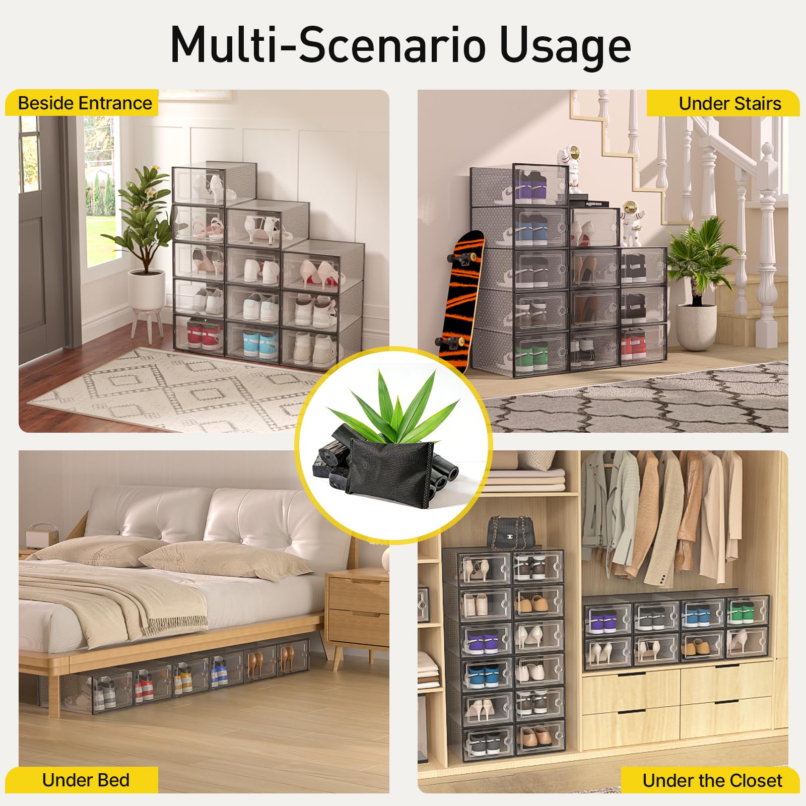 Kuject boxes in a closet displaying tidy, accessible shoe storage