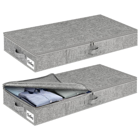 Kukikan front view of two slim under bed storage bins showing size and shape benefit