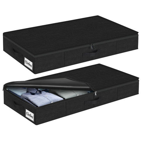 Kukikan front view of two slim under-bed storage bins showing neat organization benefit