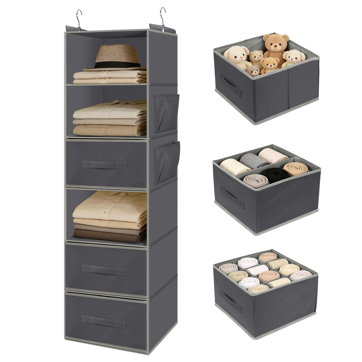 Kukikan front view showing six shelves and three drawers for organized storage
