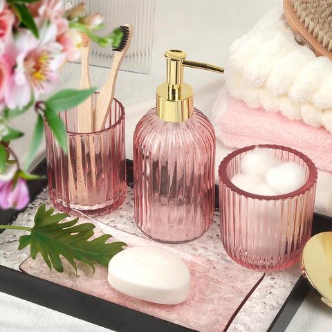 Kukikan set in bathroom setting showing decorative pink accent that warms the room
