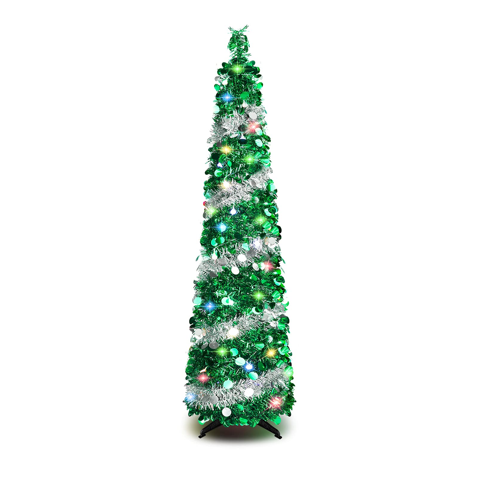 Kungfuking front view 5 ft tree showing slim silhouette and colorful lights