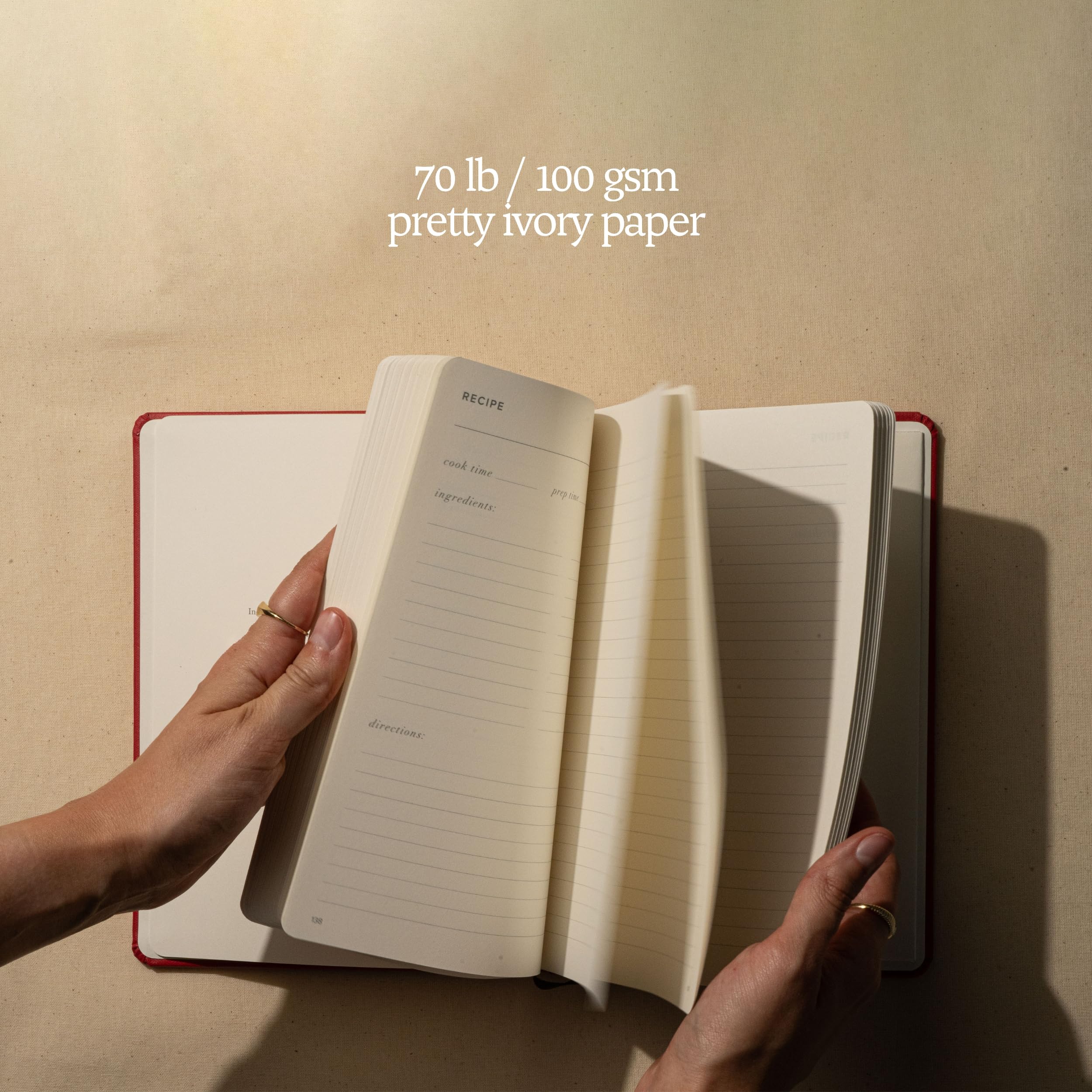 Kunitsa Co. open lay-flat pages showing recipe fields for ingredients, steps, notes