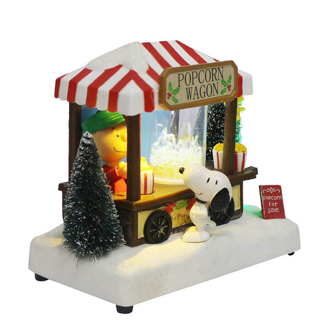 Kurt Adler front view showing Charlie Brown popcorn wagon and festive glow
