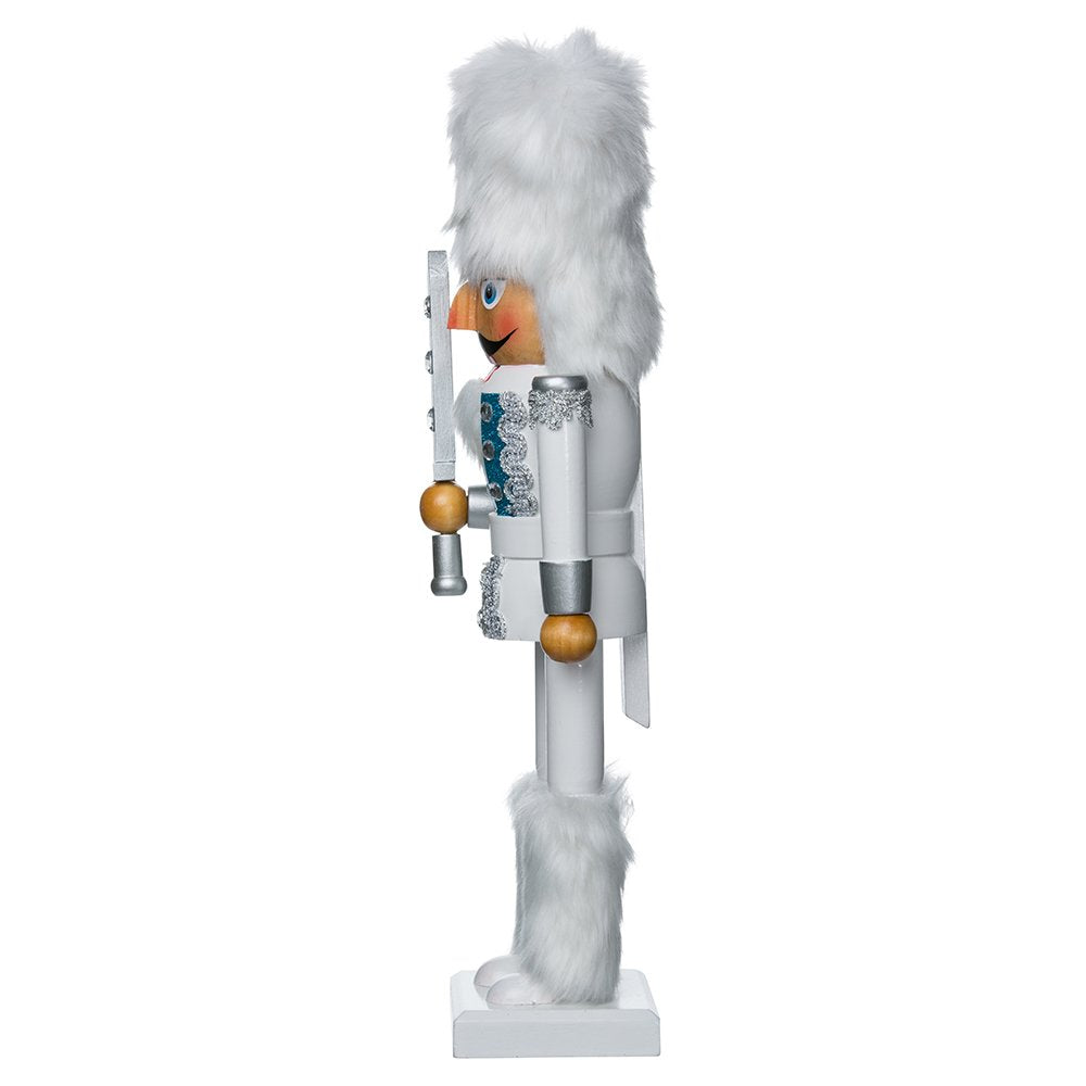 Kurt S. Adler shown on mantel for scale, helps visualize 15-inch size in room