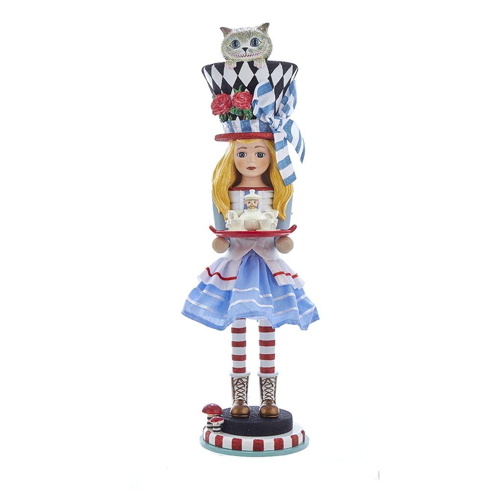 Kurt S. Adler Alice nutcracker front view showing colorful costume and tea set accessory