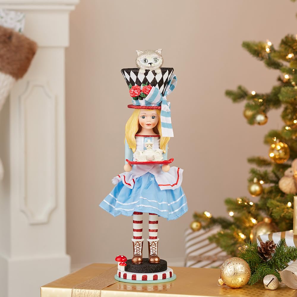 Kurt S. Adler Alice nutcracker close-up of black-and-white hat with Cheshire Cat peek