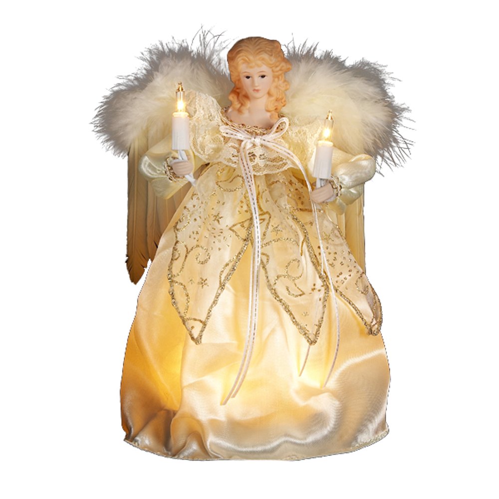 Kurt S. Adler angel treetop front view adds warm glowing finish