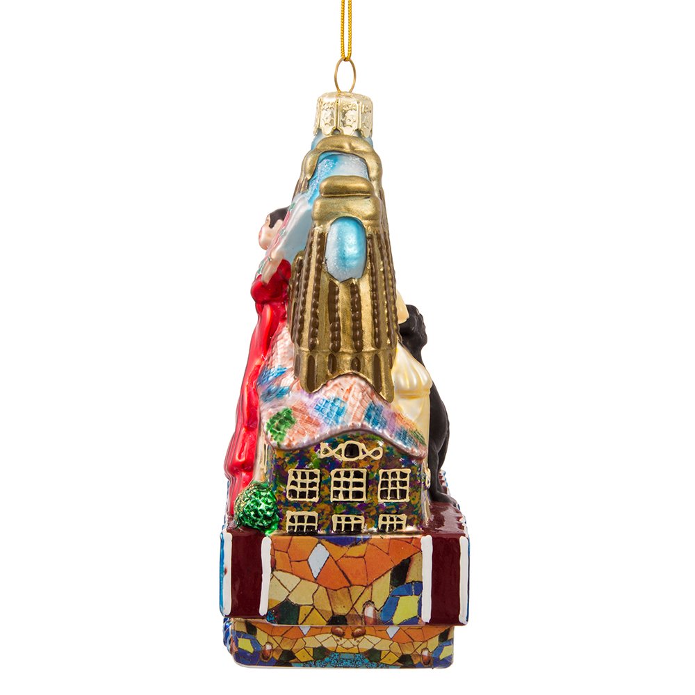 Kurt S. Adler ornament hanging on a Christmas tree adding travel-themed charm