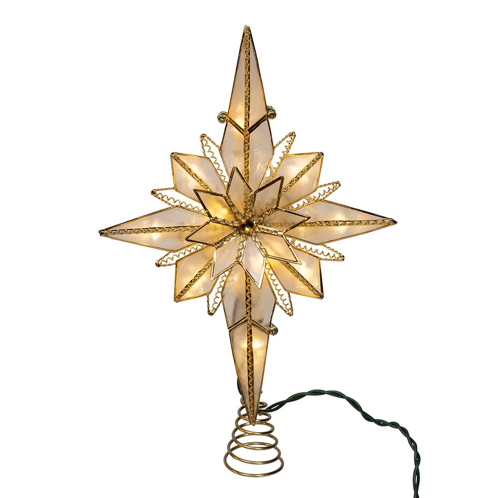 Kurt S. Adler front view of topper showing warm LED glow and elegant star shape