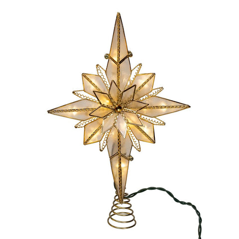 Kurt S. Adler front view of topper showing warm LED glow and elegant star shape