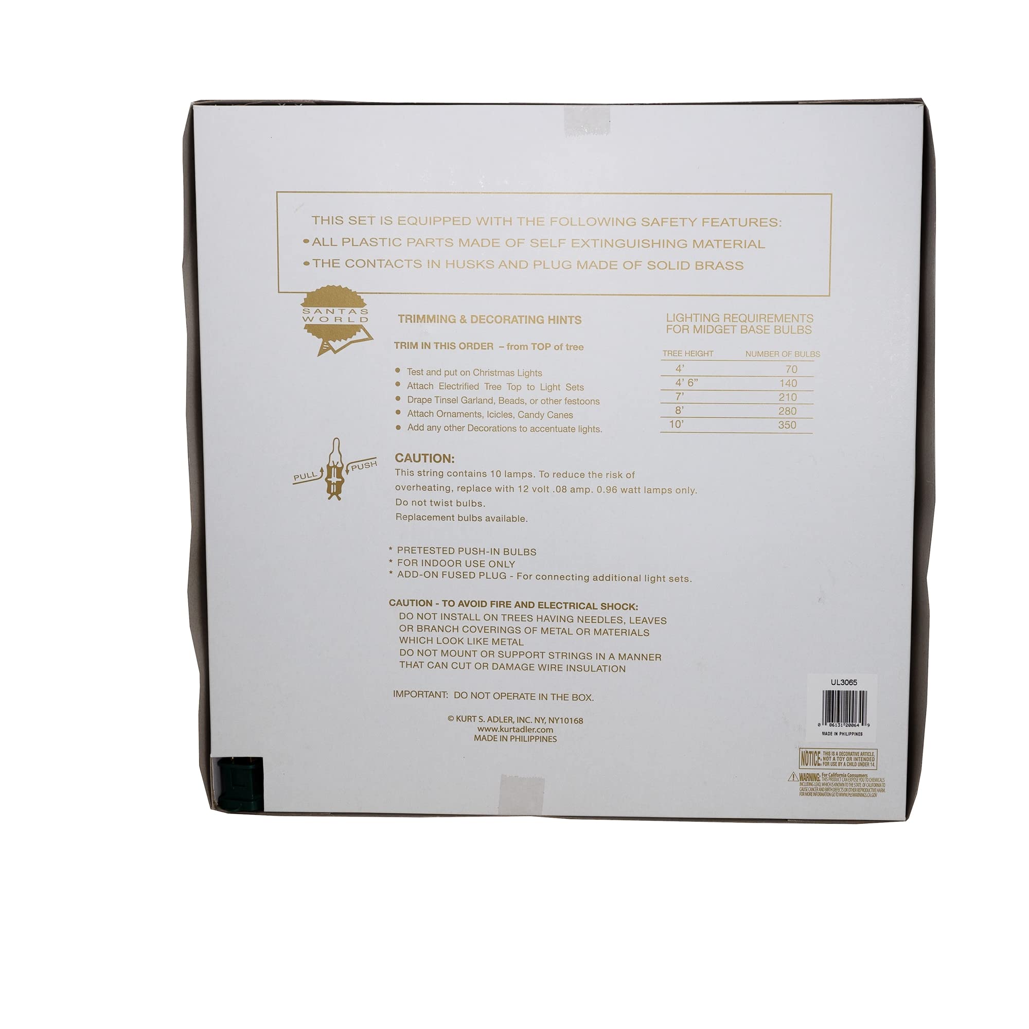 Kurt S. Adler spare bulbs and fuses included for easy maintenance and reliability