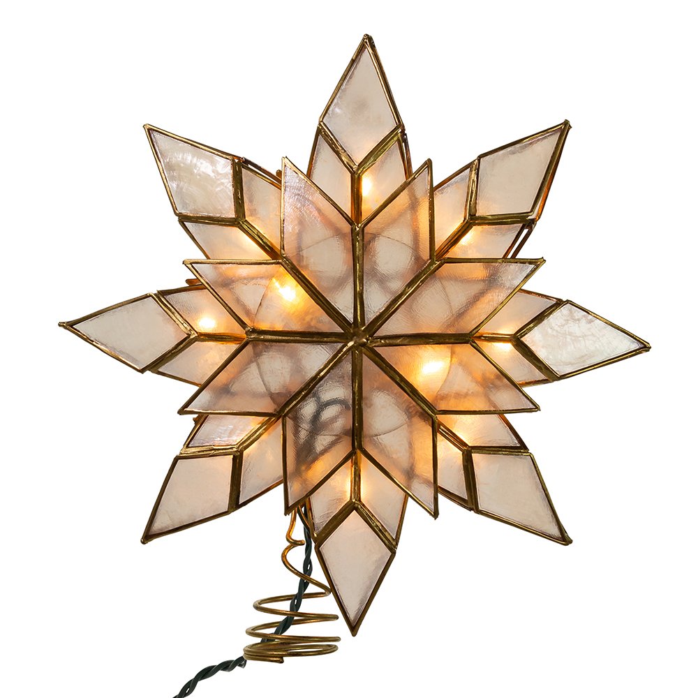 Kurt S. Adler front view of capiz star treetop showing elegant shape and warm glow