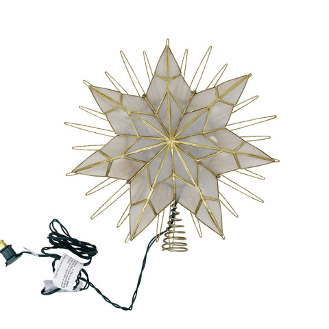 Kurt S. Adler front view of capiz star treetop showing pearlescent glow and gold finish